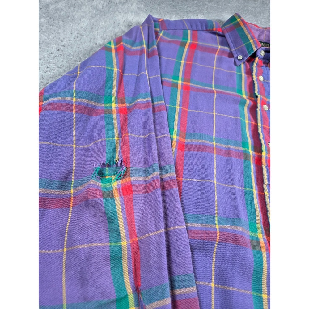 American Eagle Button Down Shirt Large Purple Mens Vintage Plaid Distressed 90s - Picture 7 of 11